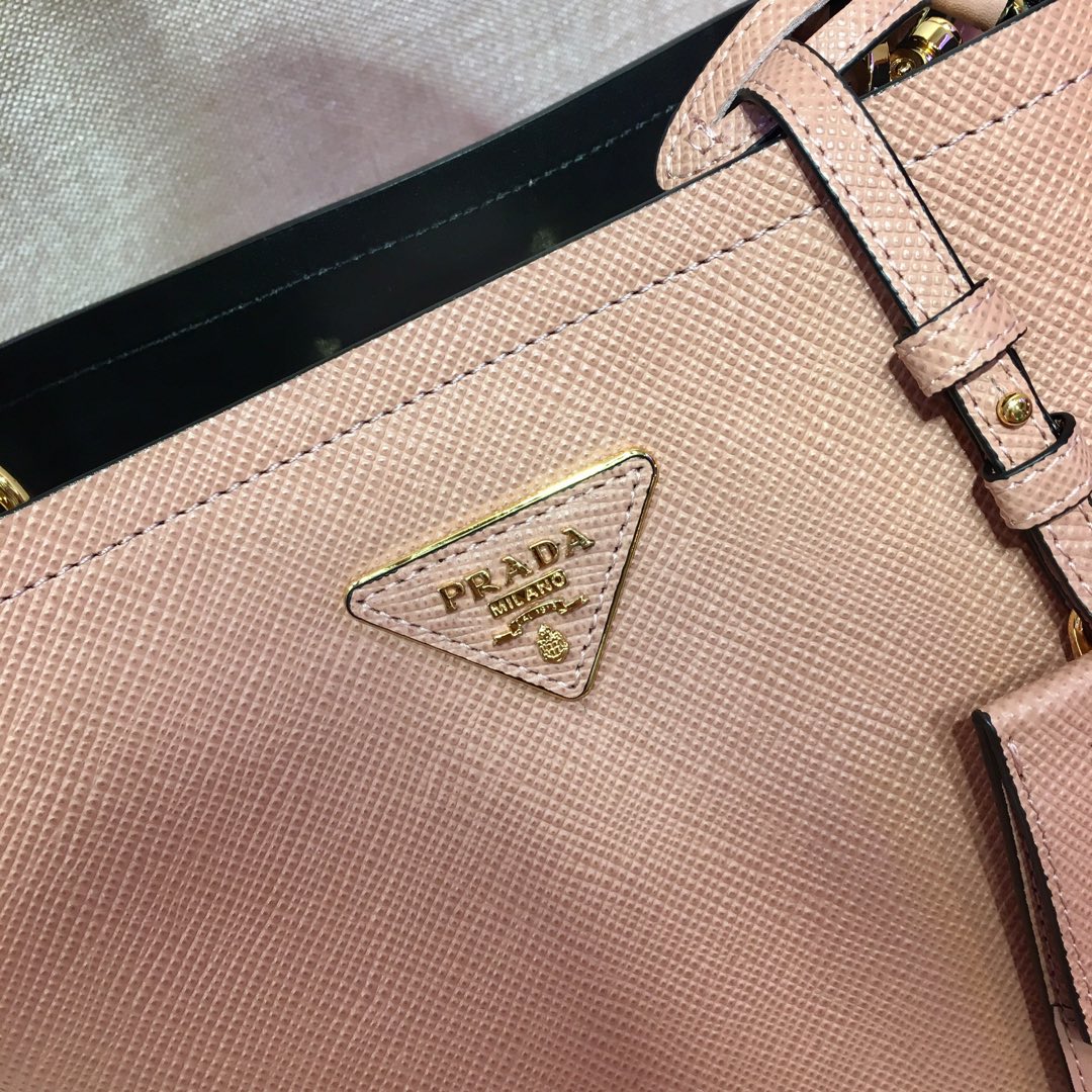 Prada Medium Panier Saffiano Leather Bag Powder Pink/Black 1BA212